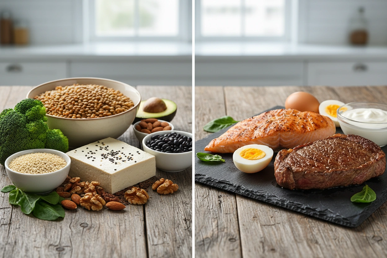 Professional image illustrating Comparing Plant-Based and Animal Protein