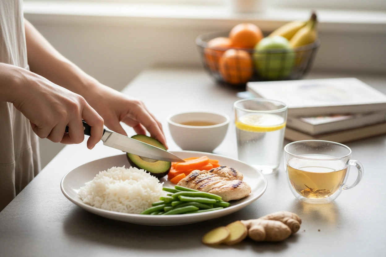 Professional image illustrating Dietary Adjustments for GLP-1 Side Effects Relief