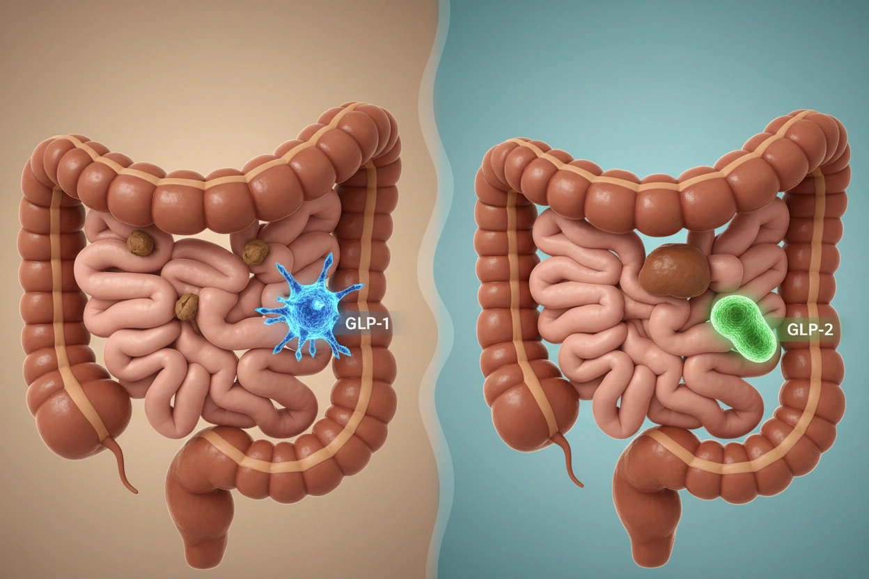 Professional image illustrating The Difference Between GLP-1 and GLP-2 in Constipation Relief