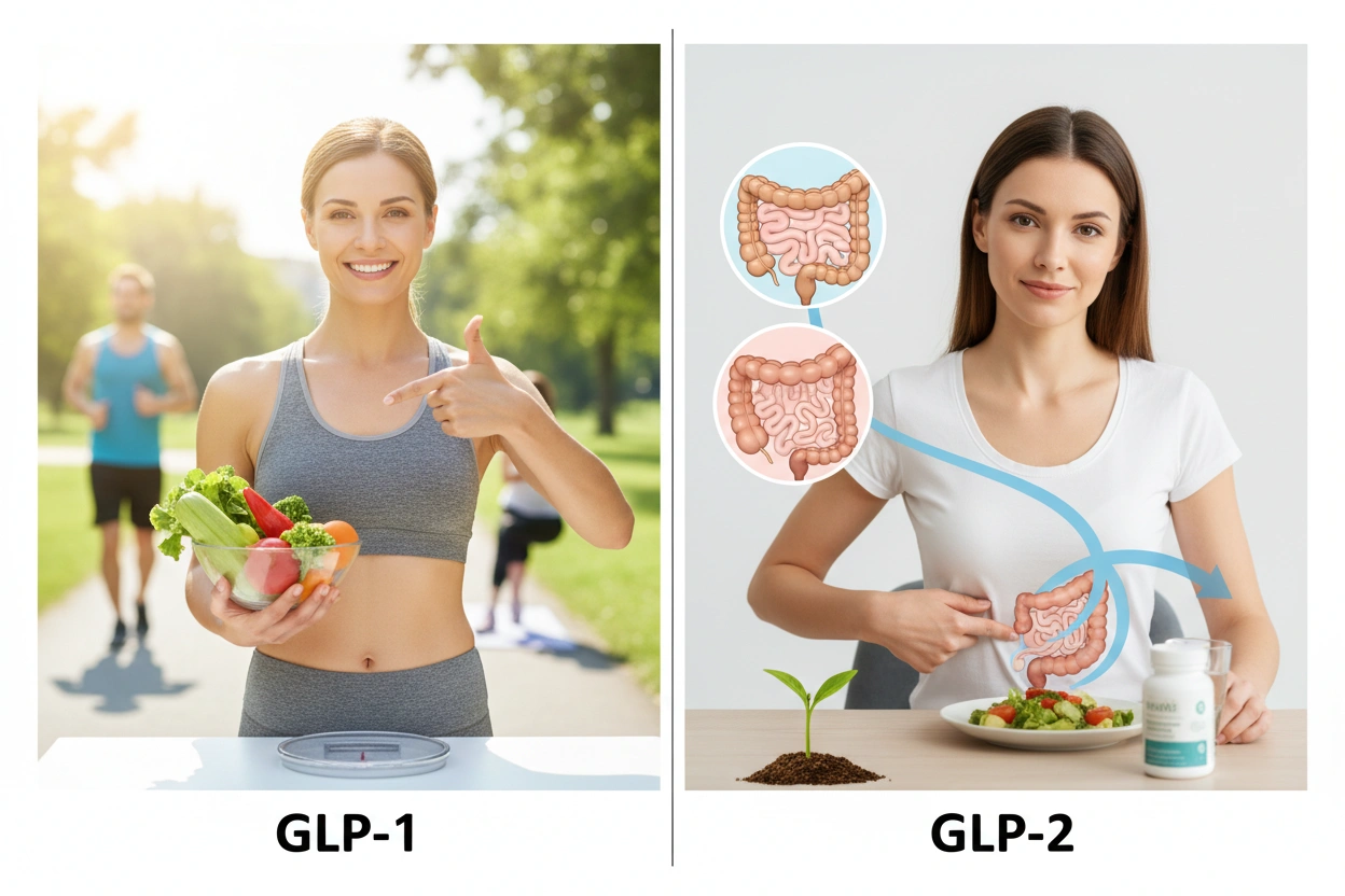 Professional image illustrating The Difference Between GLP-1 and GLP-2 in Weight Loss