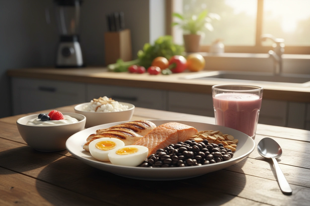 Professional image illustrating Top High Protein Foods for Ozempic, Wegovy, and Mounjaro Users