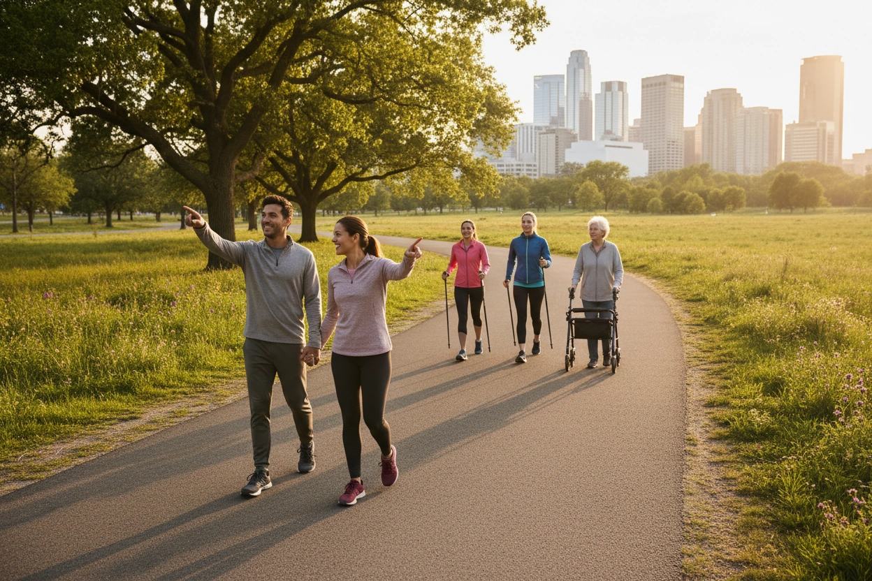 Professional image illustrating Walking Routines for Every Fitness Level and Goal