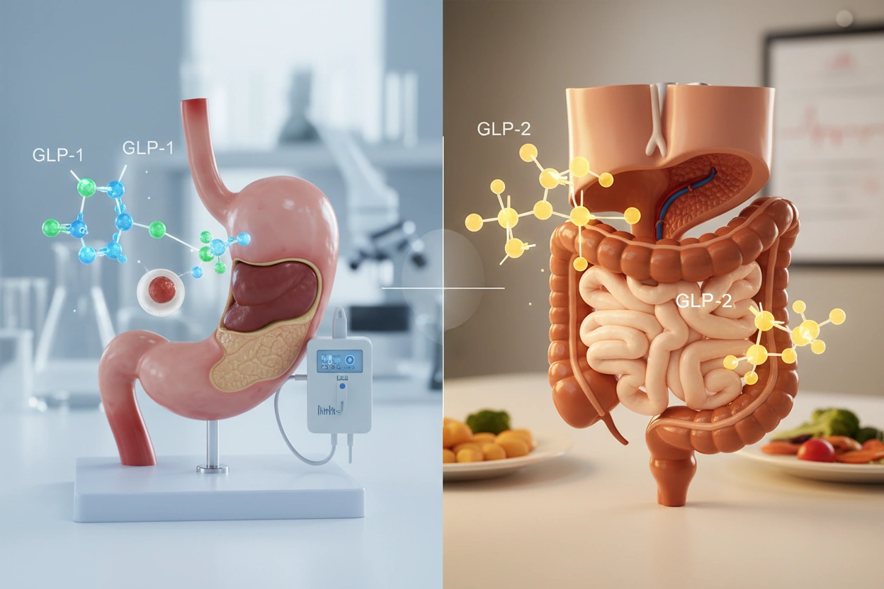 Professional image illustrating How GLP-1 and GLP-2 Affect Weight Loss and Metabolism