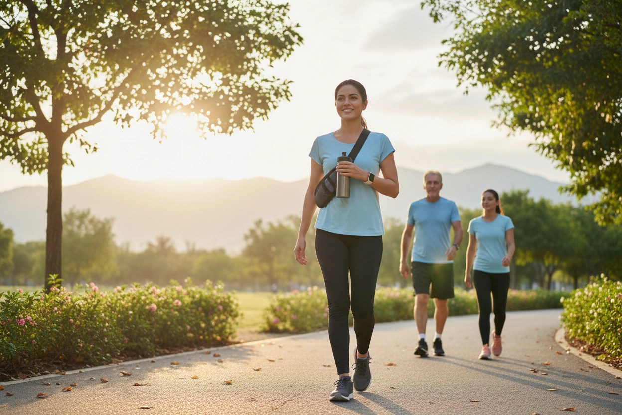 Professional image illustrating Walking Tips for Ozempic, Wegovy, and Mounjaro Users
